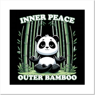 Zen Panda Meditation - Inner Peace Outer Bamboo T-Shirt Posters and Art